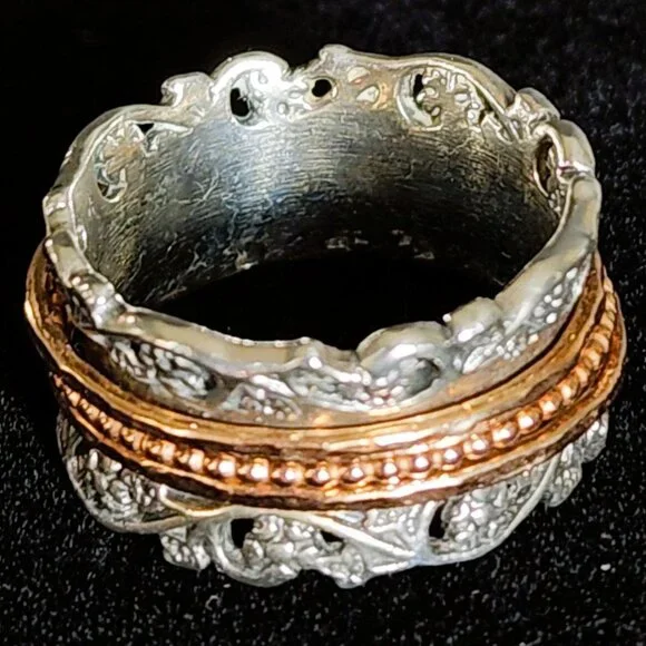 Or Paz / Paz Creations Sterling Silver 925 & Rose Gold Wide Band Spinner Ring - Picture 4 of 5